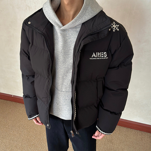 布老哥Blog冬季加厚保暖手缝线立领棉服宽松雪花刺绣面包服W636