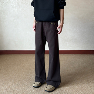 布老哥Blog复古设计感马蹄扣直筒牛仔裤 K811 百搭氛围感棕色长裤