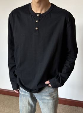 布老哥Blog简约基础百搭亨利领长袖宽松显高通勤打底上衣W540