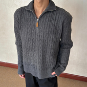 保暖针织衫 布老哥Blog美式 复古学院风半拉链立领毛衣软糯修身 W633