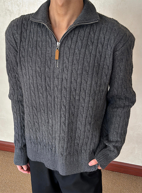 布老哥Blog美式复古学院风半拉链立领毛衣软糯修身保暖针织衫W633