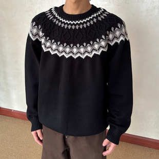 布老哥Blog秋冬氛围感费尔岛圆领毛衣宽松百搭慵懒风针织上衣W607