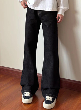 布老哥Blog美式复古黑色单宁牛仔裤简约修身提裆显高长裤子潮K725