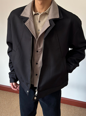 布老哥Blog复古高智风假两件翻领外套cleanfit宽松百搭夹克秋W567