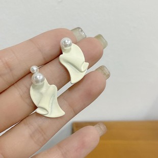 日韩珍珠几何ins风不对称S925银针轻奢小众设计感耳钉耳饰053 新款
