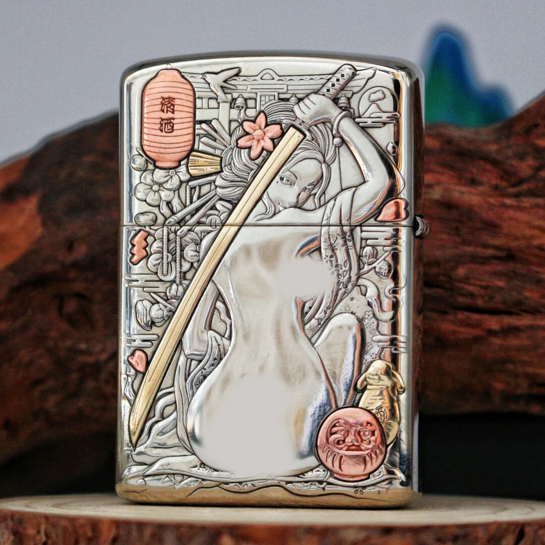 二代902s蛇女白铜镶嵌防风佐罗煤油打火机个性创意潮性感刀女手工