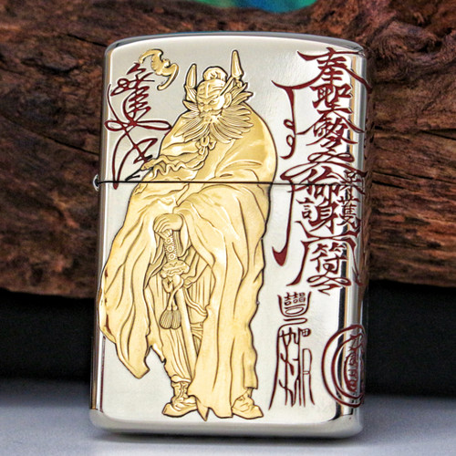 钟馗朱砂白铜镶嵌煤油打火机银色