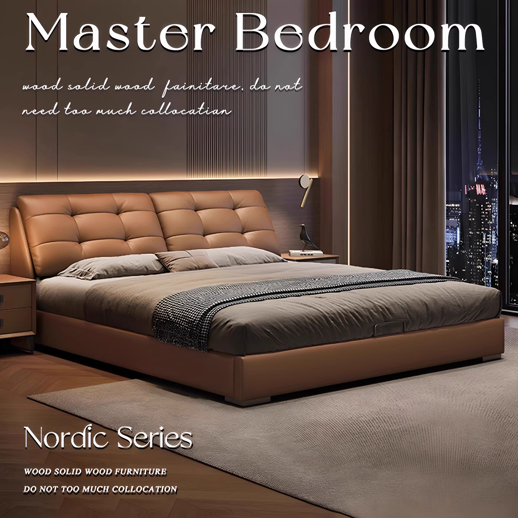 意式轻奢真皮床现代简约高端大气双人主卧室大床1米8软包储物婚床