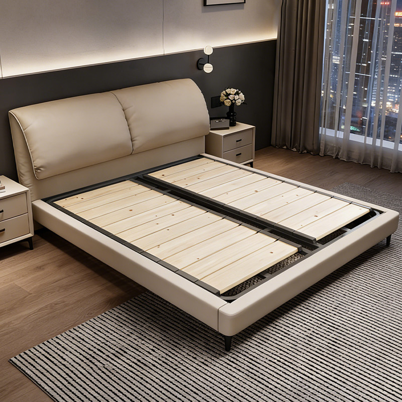 意式极简大象耳朵真皮床现代简约1米8主卧室双人大床软包储物婚床