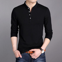 Van Keelung men's long sleeve T-shirt cotton trend men's stand up collar T-shirt autumn Korean bottomed Shirt Top