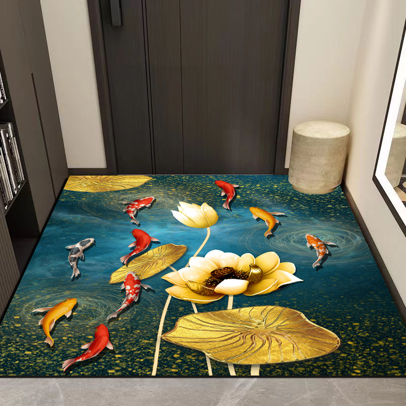 百鱼来潮入户地垫红色喜庆脚垫九鱼锦鲤玄关进门吸水耐脏防滑地毯,居家布艺,入户地垫,淘宝优惠券,粉丝福利购,淘宝优惠卷