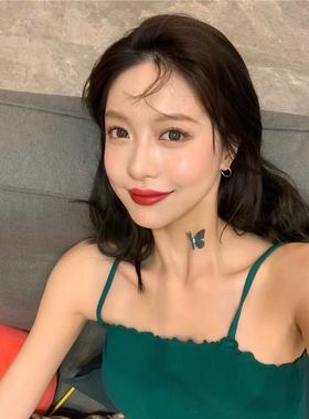 choker墨绿色薄纱鱼线隐形锁骨链