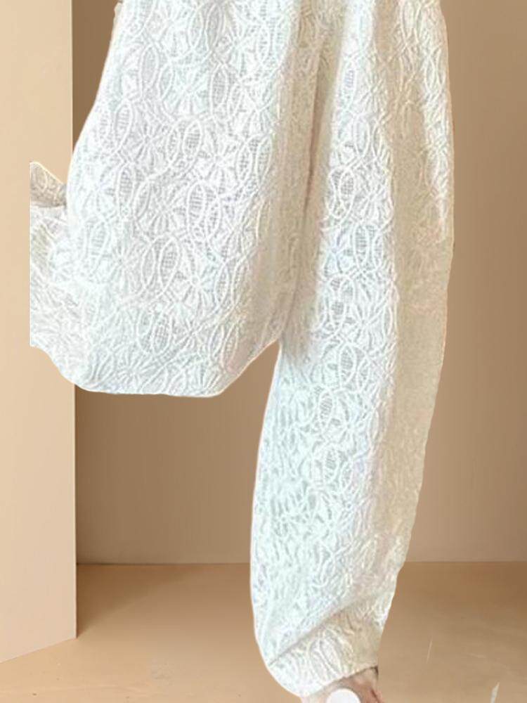 WOMENS CASUAL STRAIGHT-LEG WIDE-LEG PANTS EUROPEAN HAREM RADISH 2024 NEW NARROW LACE DRAPE SOFT AND LOOSE