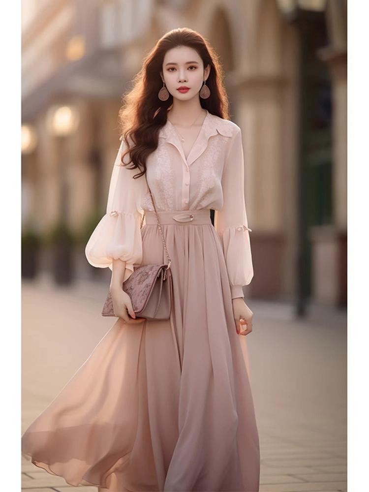 Shiffon demi-season dress, high-end set, city style Shiffon demi-season dress, high-end set, city style