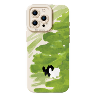 绿色油画猫咪手机壳适用于苹果17华为mate60艺术p70小清新iPhone16promax套14小米15spro适合春天的pura80/13