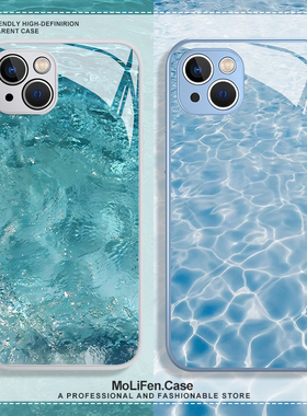 夏日海浪适用苹果16promax手机壳iphone15简约14适合夏天的13mini小清新12新款11/8plus/x/xs玻璃xr海洋7蓝色