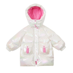 【高充鹅绒】女童撞色兔耳朵羽绒服冬季2026新款儿童加厚女宝外套