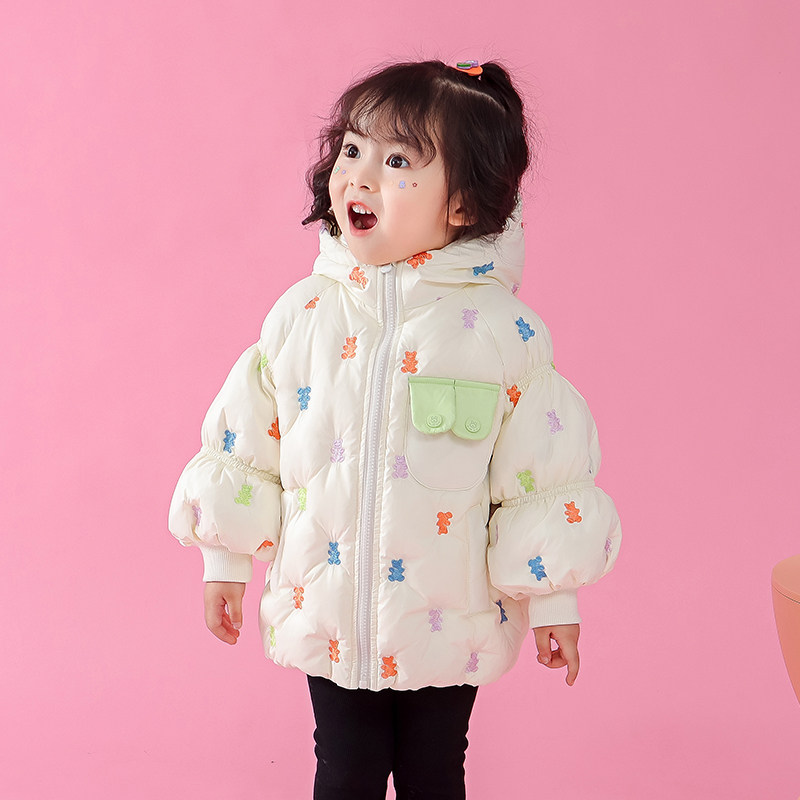 女童小熊绣花短款羽绒服冬装2025新款儿童洋气女宝宝加厚外套冬季,童装/婴儿装/亲子装,羽绒服,淘宝优惠券,粉丝福利购,淘宝优惠卷