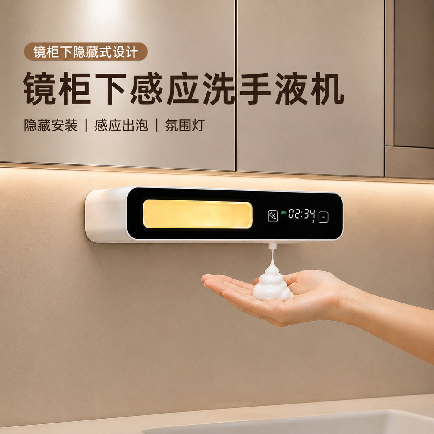 镜柜下洗手液自动感应器智能感应洗手机电动泡沫壁挂式家用皂液器