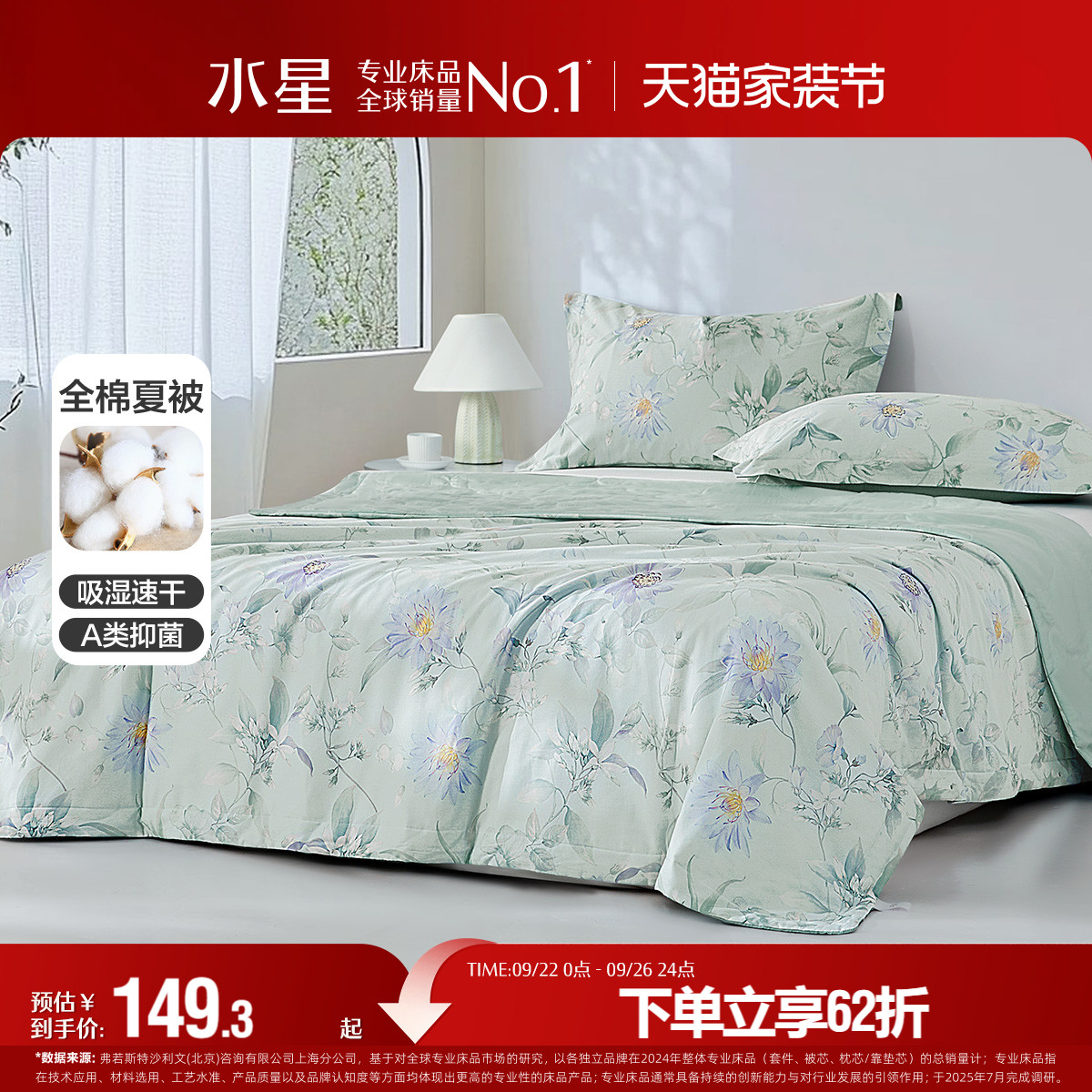 水星家纺A类抑菌全棉夏被