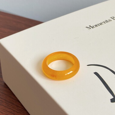 天然冰种黄龙玉戒指黄玉玉石戒指女款黄玉指环素圈