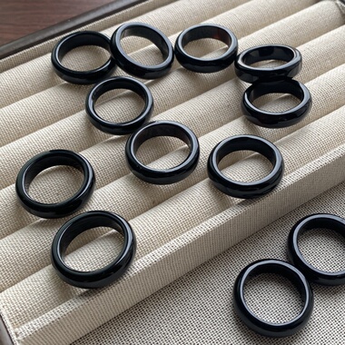 黑曜石戒指男素圈扳指加宽简约大气黑色指环戒圈大号