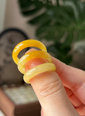 天然黄翡戒指女款玉石指环高级感小众黄翡戒指跑环翡翠戒指