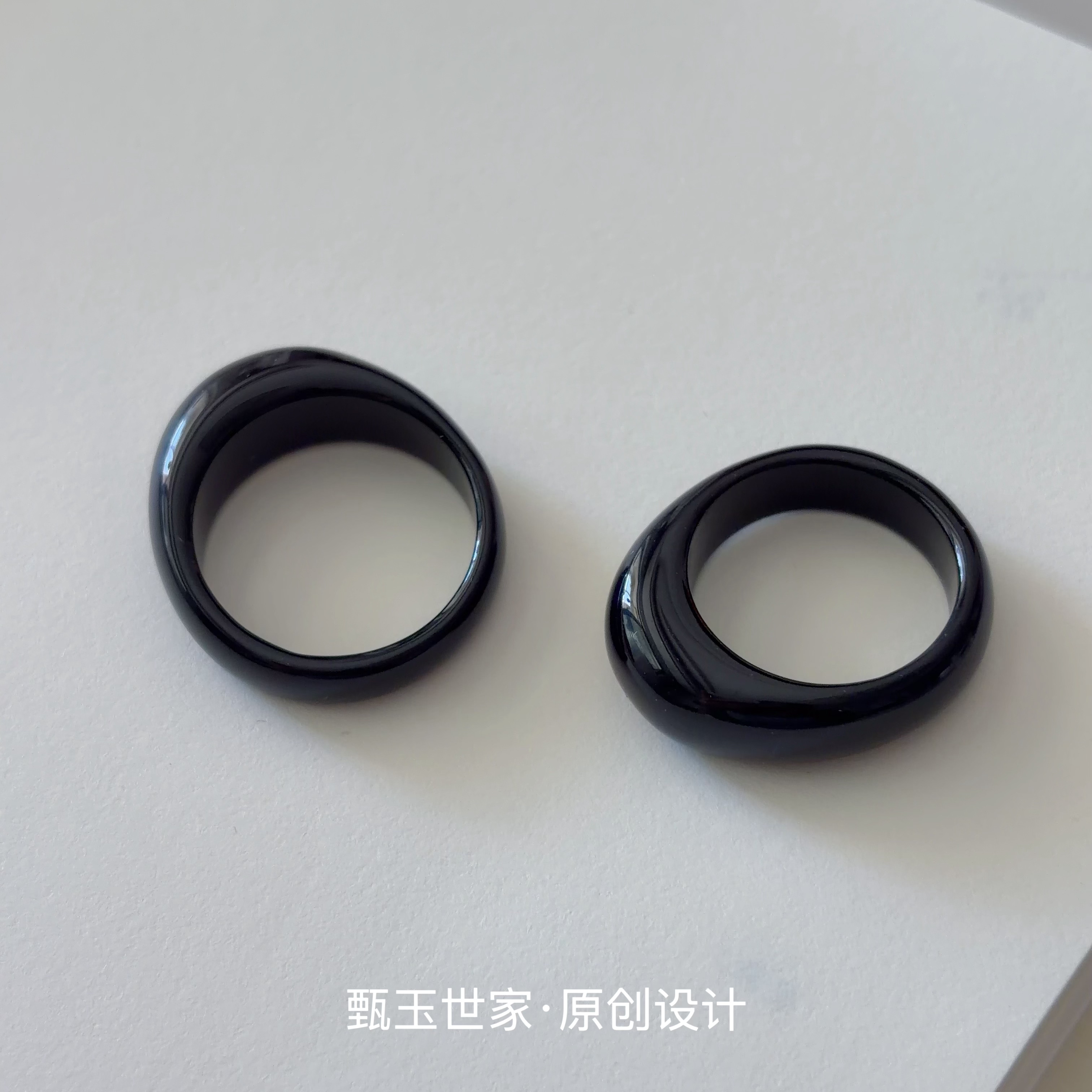天然黑曜石戒指尾戒男女指环招财转运食指戒尾戒扳指玉石素圈