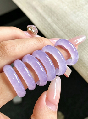 天然缅甸a货紫罗兰翡翠戒圈女款 冰糯种帝王紫玉戒素圈高级感