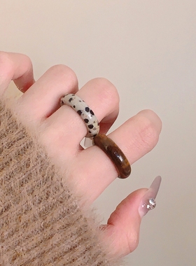 天然虎眼石戒指男女款戒指玉石指环高级感小众斑点戒指跑环