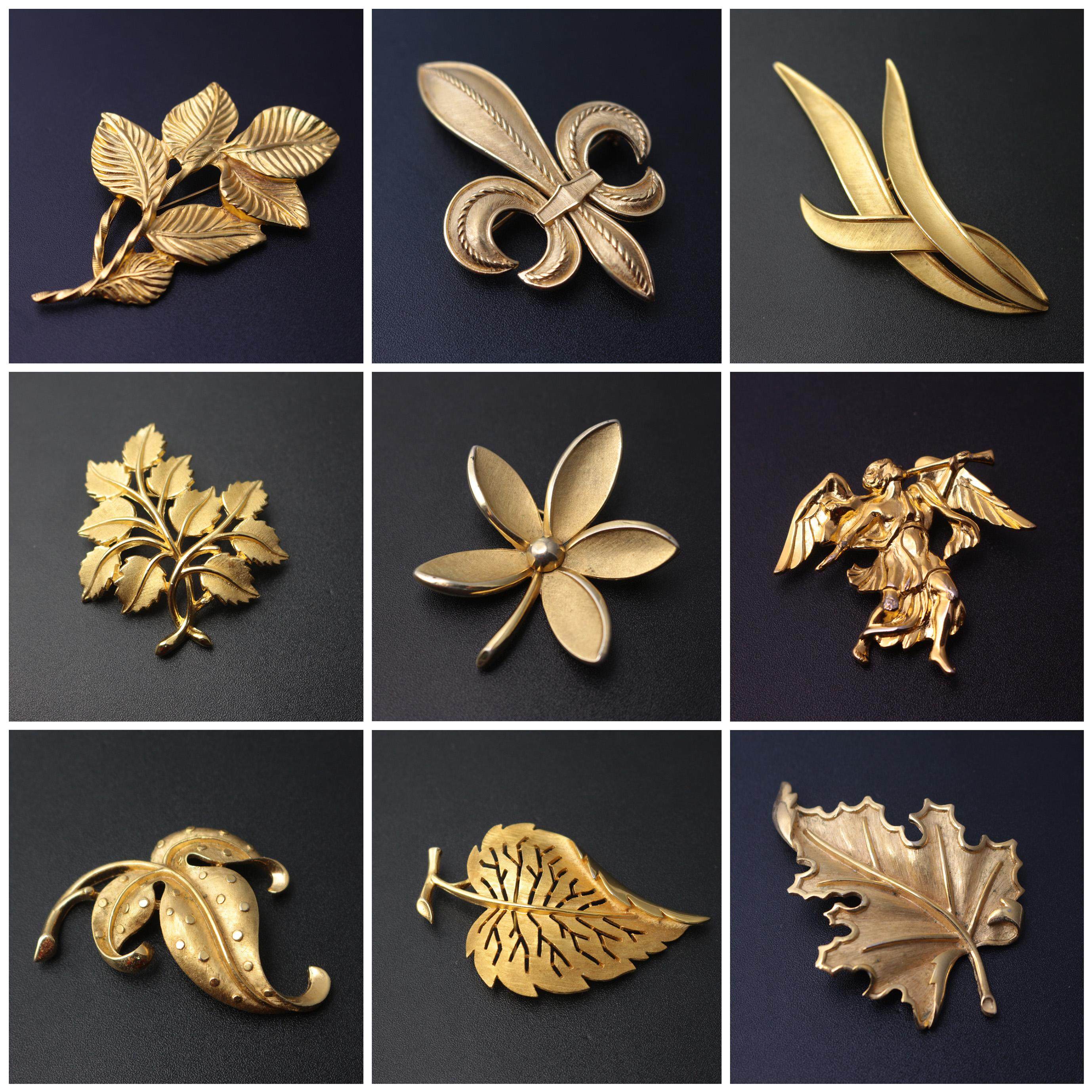 胸针T1|翠法丽Trifari皇冠标鸢尾叶子天使葫芦叶脉胸针