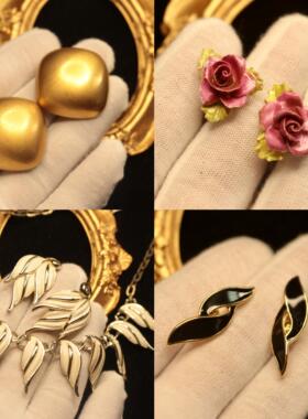 Trifari皇冠标翠法丽Emmons套装ST John拉丝耳夹英格兰陶瓷花b6