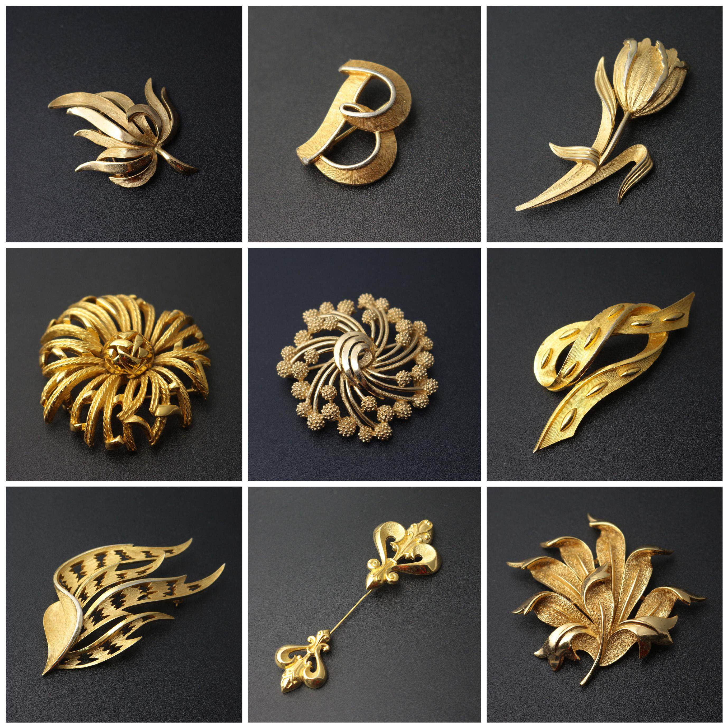 胸针T2|翠法丽Trifari皇冠标鸢尾荔枝缎带字母帽针胸针