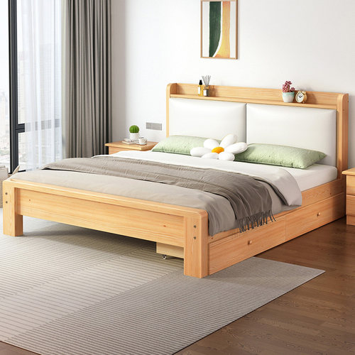 床实木双人床1.5米现代简约1.8工厂直销全实木软包单人床1米2床架