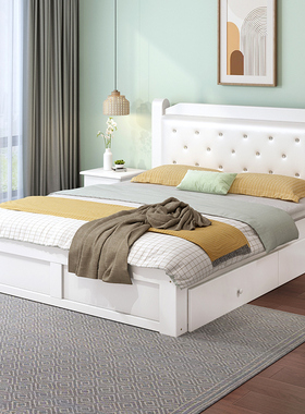 实木床白色软包床现代简约1.5米双人床主卧1.8m工厂直销1.2单人床