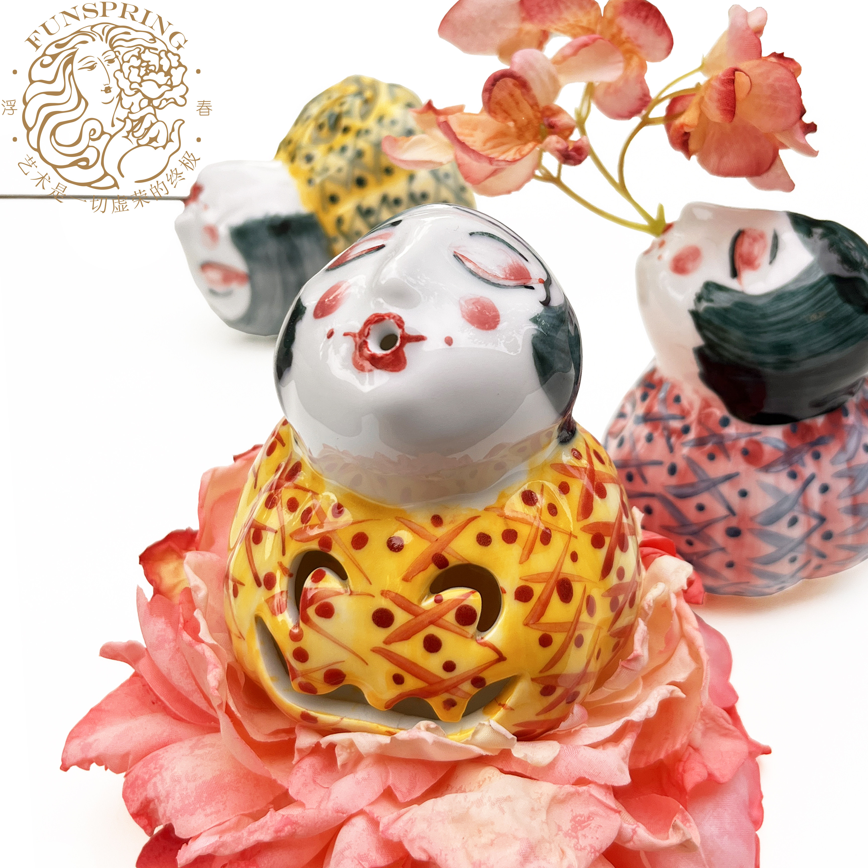 FUNSPRING浮春陶瓷娃娃香插花插夜灯景德镇艺术礼物桌面家居装饰