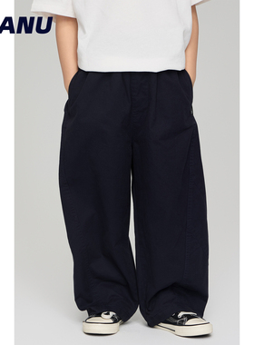 MANUKIDS童装男童25秋季新品纯色贴标直筒宽松工装日系儿童休闲裤