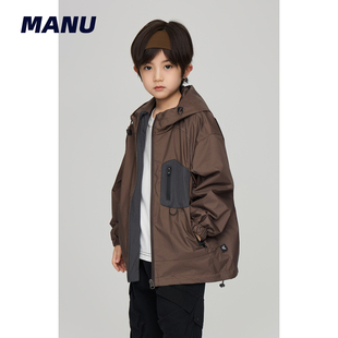防水 撞色簡約寬松連帽沖鋒衣兒童外套 男童25秋季 MANUKIDS童裝