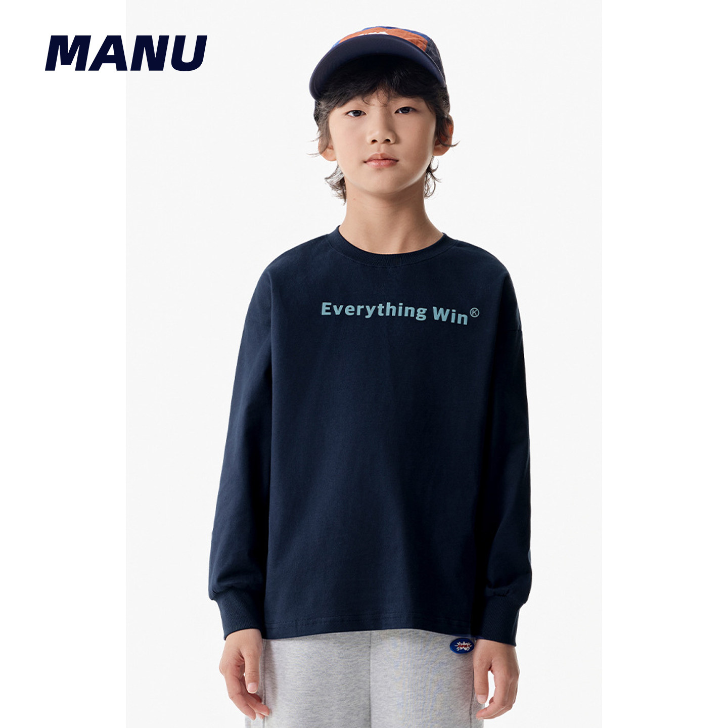 磨毛保暖 MANUKIDS童装男童25秋季字母7A抗菌植绒中大童长袖T恤