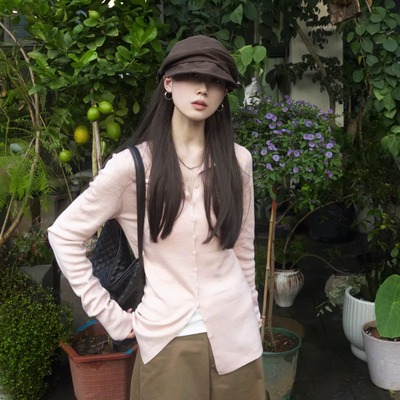 免费试穿~粉色上衣长袖针织衫女