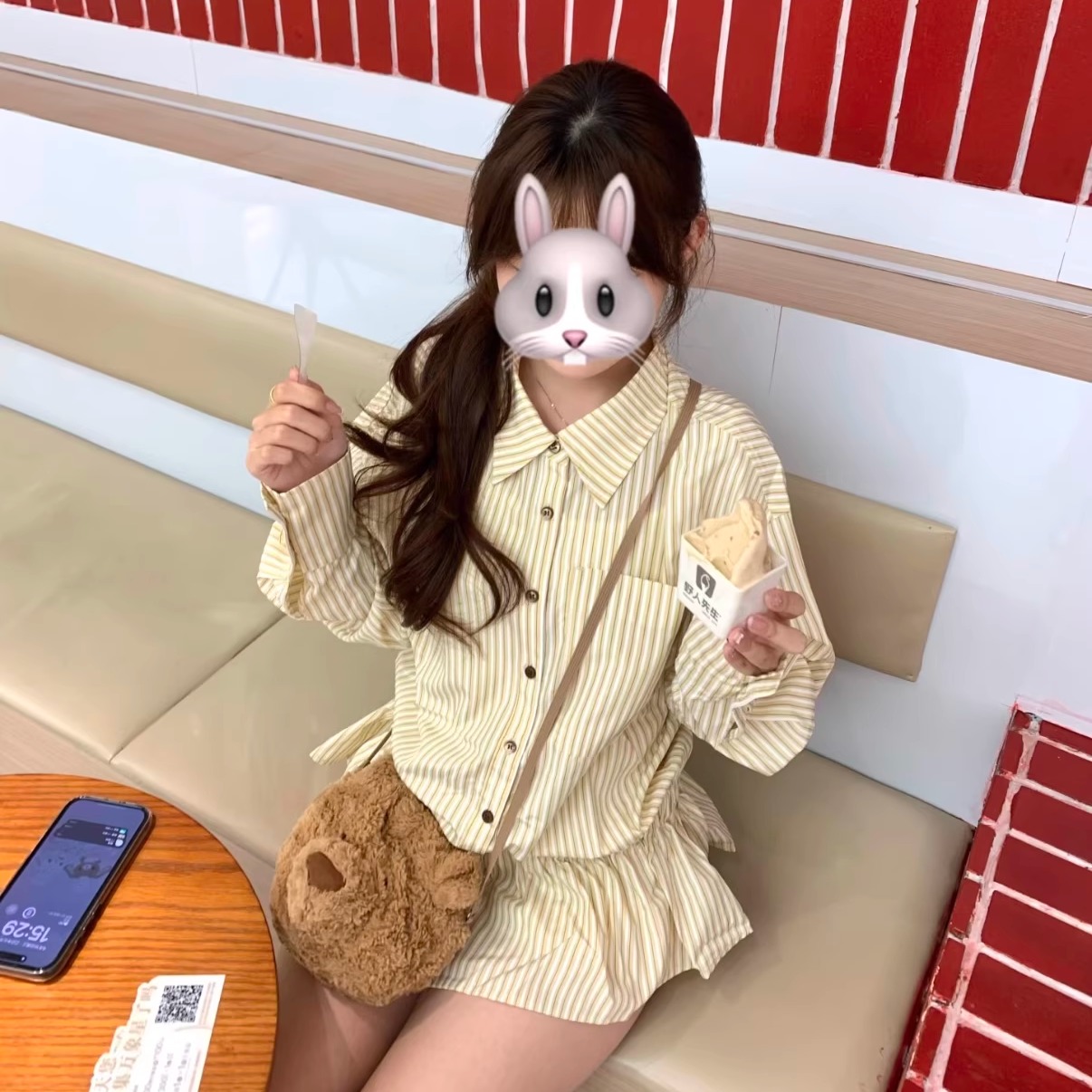 【现货】法式撞色条纹长袖衬衫
