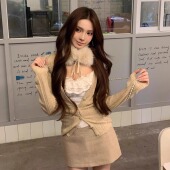 外套女蕾丝吊带背心内搭上衣套装 纯欲风针织开衫 V领长袖 两件套潮