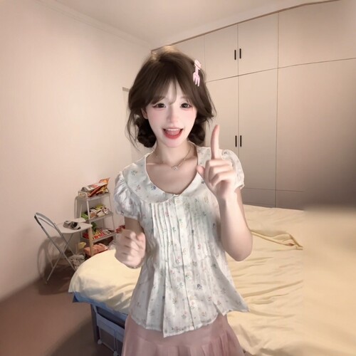 韩系娃娃领碎花甜美泡泡袖衬衫女夏季少女设计感减龄百搭漂亮上衣