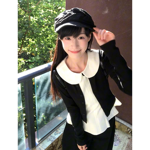 韩系绝美娃娃领吊带背心女早秋新款轻薄针织开衫叠穿修身显瘦套装