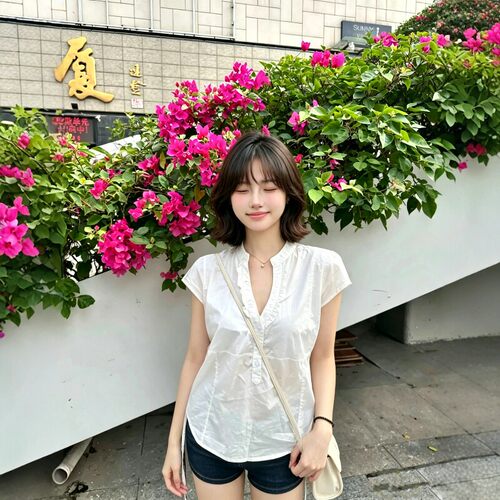 白花边V领纽扣显瘦收腰衬衫上衣