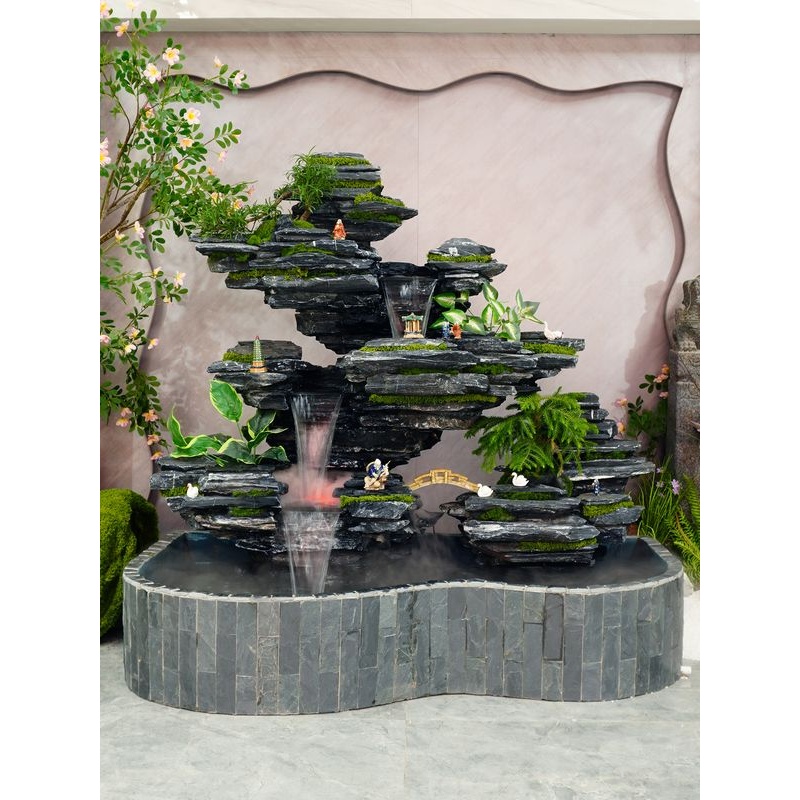 真石头假山造景流水喷泉生态景观成品水幕墙定制阳台鱼池屏风瀑布