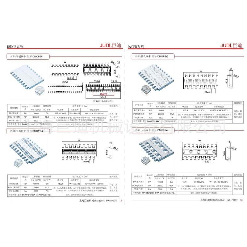 opb平板带勺形刮板网带 当板高,裙边　6100系列提升爬坡机PP网带