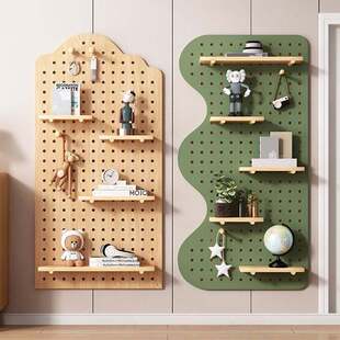 洞洞板墙上置物架实木板入户展示架收纳子装饰墙上隔板置物架墙面