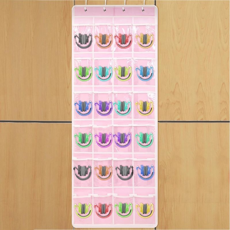 学校耳机储物器24格PVC透明储物器粉色门后收纳挂袋耳机储物袋