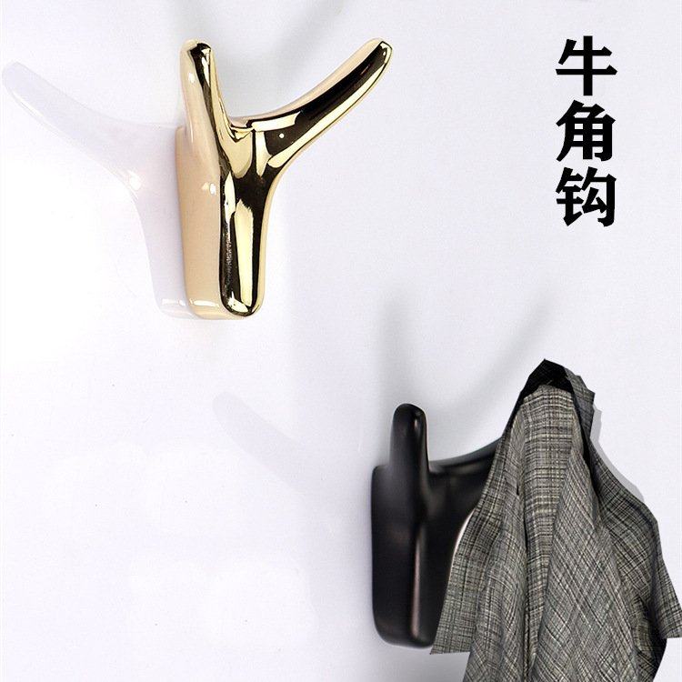 免打孔进户门后简约壁挂五金钥匙衣柜单钩挂挂钩承重衣服风牛角